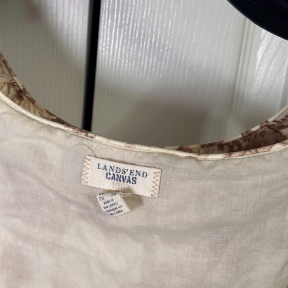 Lands' End Canvas 100% Cotton Poplin Midi Cream & Brown Floral Petite Size 2 EUC - Picture 10 of 16